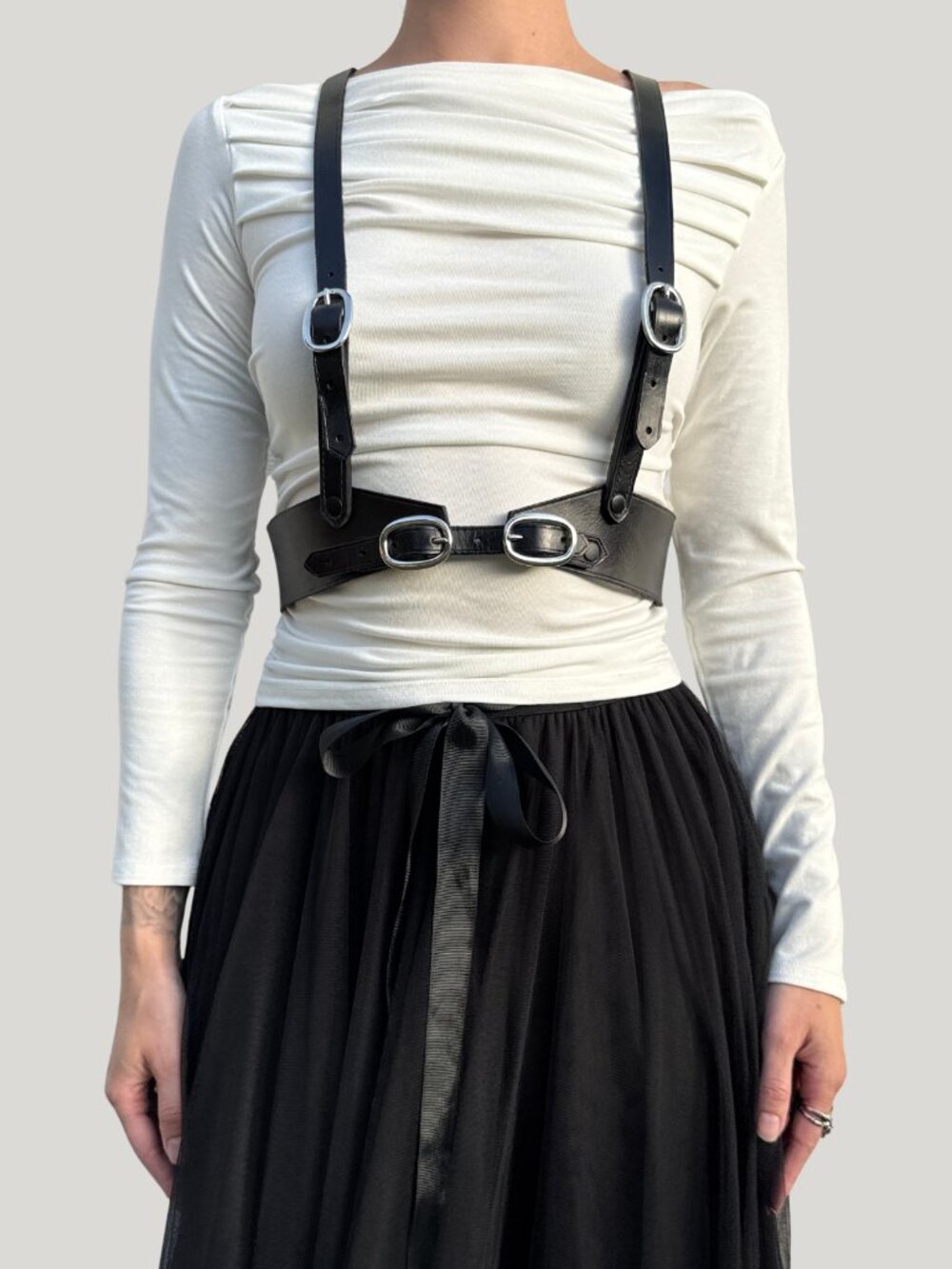 Handmade Black Genuine Leather Harness Belt Size Medium | Goth Grunge Alt